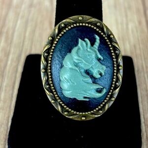 Black and Grey Unicorn Cameo Adjustable Ring, NWT, Handmade